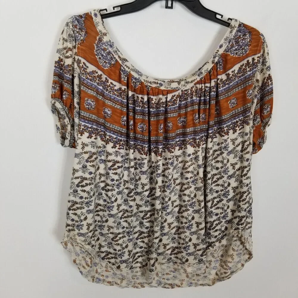 Free People Women Paisley Puff Sleeve Top Sz XS‎ Boho Blouse Cottagecore